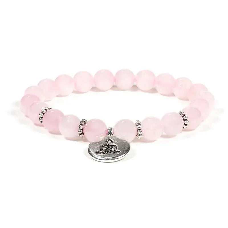 braccialetto mala pietra quarzo rosa con ciondolo buddha elasticizzato