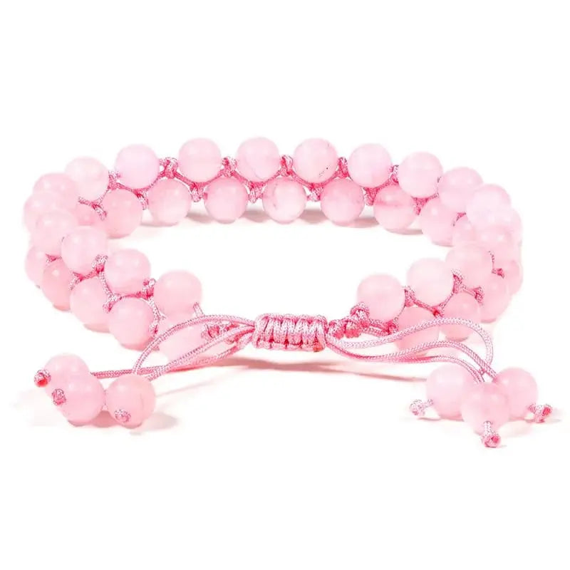braccialetto pietre quarzo rosa con doppia fila di perle regolabile
