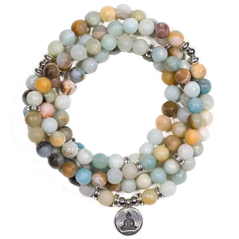 japa mala pietre preziose amazzonite con medaglia buddha