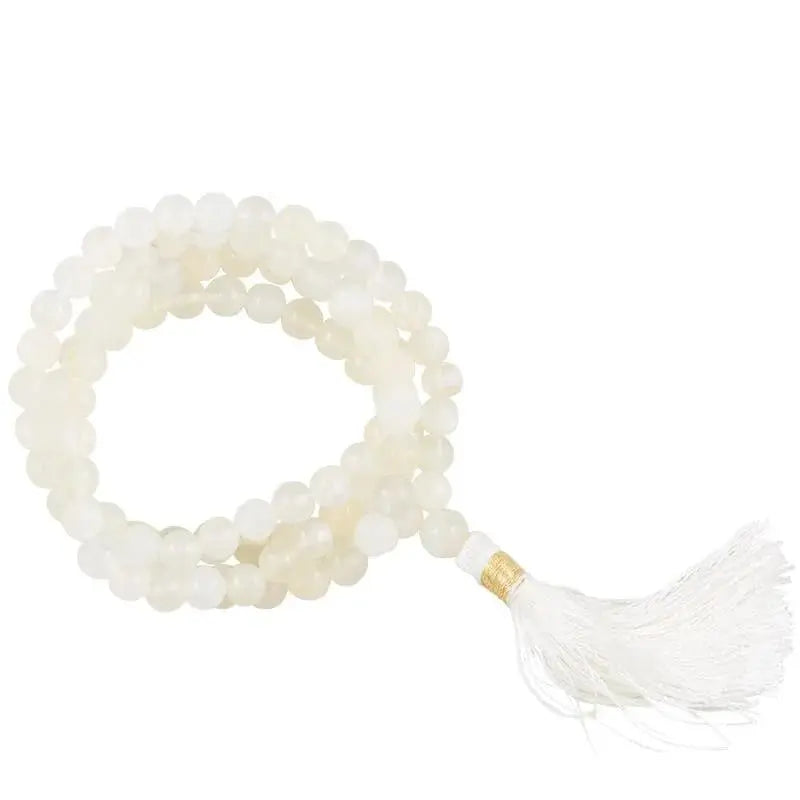 japa mala pietre di luna con papalina bianco