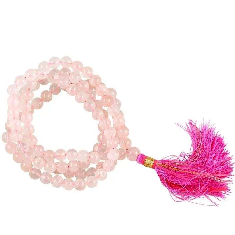 japa mala quarzo rosa con papalina